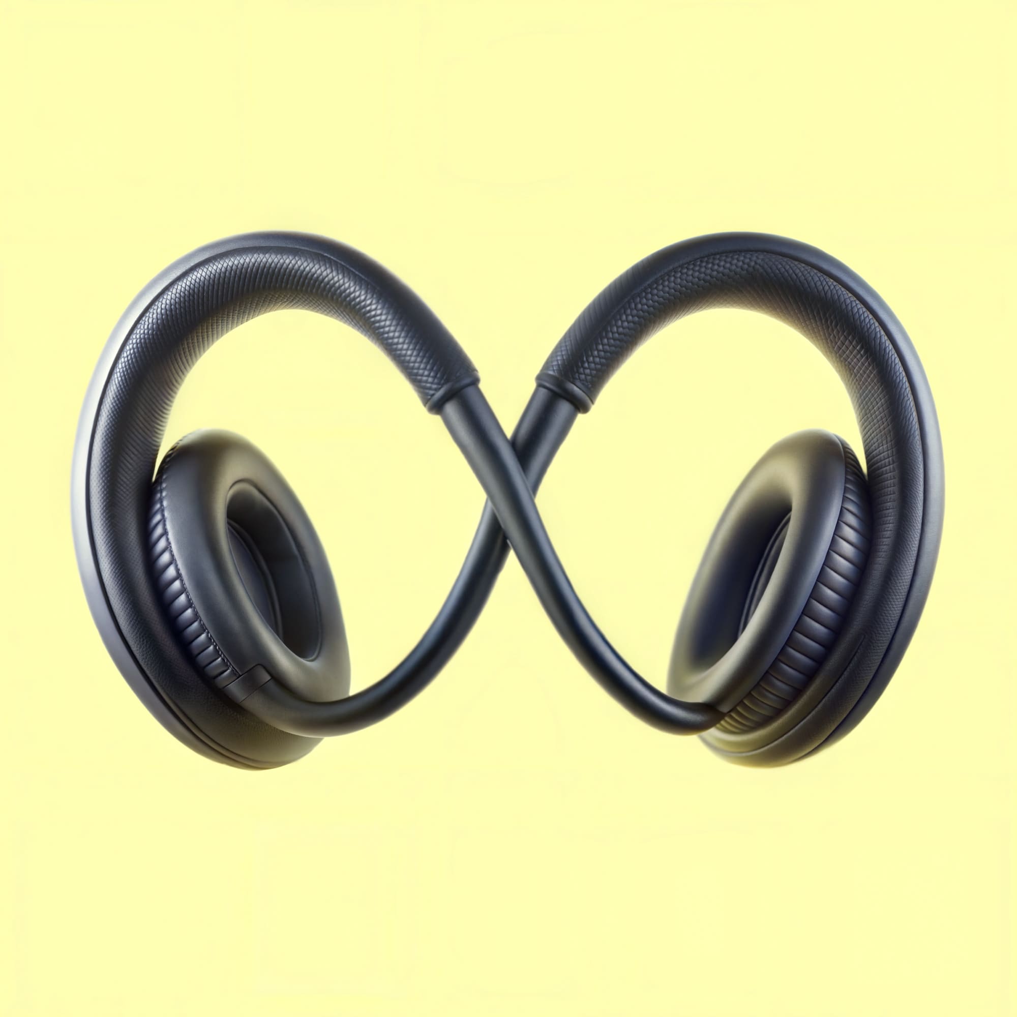 headphones twisted into infinity shape, light yellow background